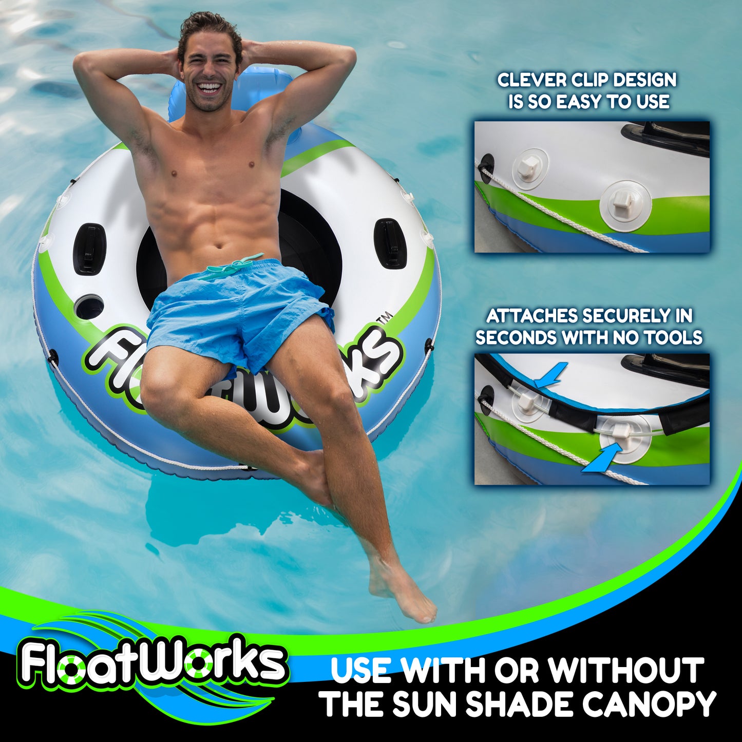 Floatworks 53in River Tube with Detachable Sun Shade Canopy