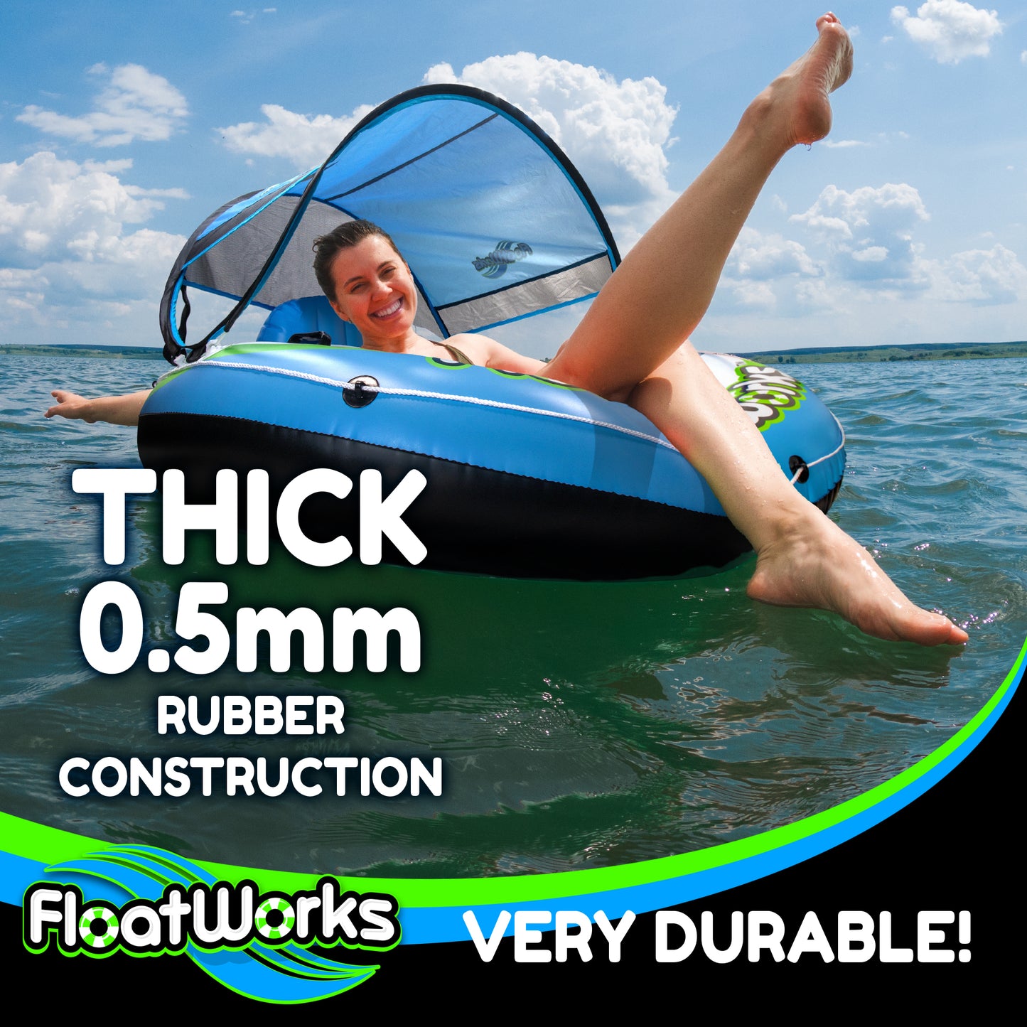 Floatworks 53in River Tube with Detachable Sun Shade Canopy