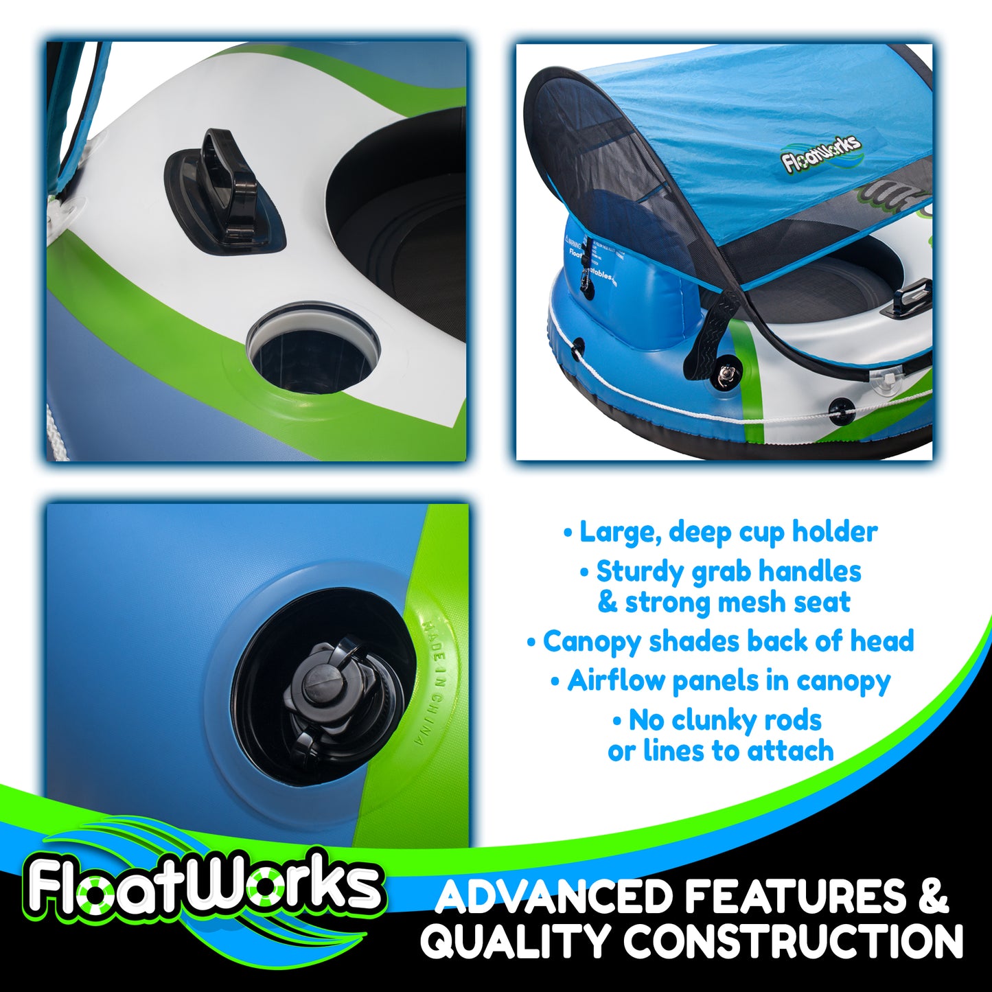 Floatworks 53in River Tube with Detachable Sun Shade Canopy