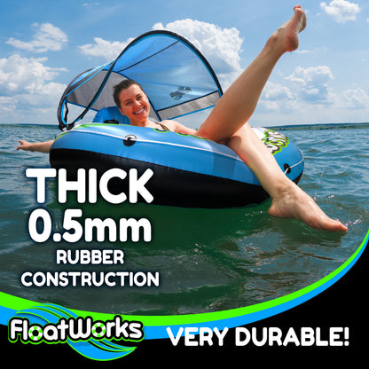 Floatworks 53in River Tube with Detachable Sun Shade Canopy