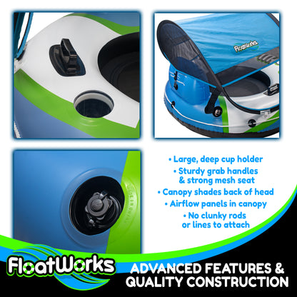 Floatworks 53in River Tube with Detachable Sun Shade Canopy